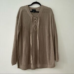Cynthia Rowley Tan Lace Up Open Knit Sweater Size XL